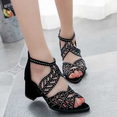 2020 New Style Women Summer Hollow Out Faux Leather Rhinest