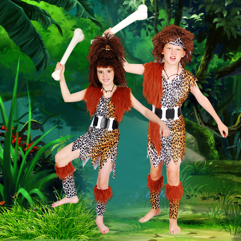 万圣节儿童服装野人衣服印第安服土著人原始人非洲化妆舞会演出服