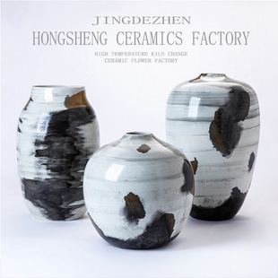 北歐簡約創意陶瓷花瓶干花擺件客廳樣板房景德鎮工藝陶瓷花器套裝