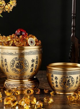 百福黄铜米缸铜聚宝盆摆件招聚纯家居客厅存钱罐财源开业礼品铜器