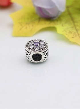 PW212 紫色花朵纯银螺纹珠子DIY银珠时尚男女礼物流行饰品