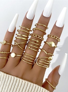 18pcs set Metal alloy ring18件套 几何金属风叠戴女士关节戒指