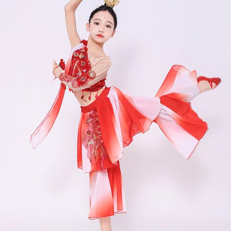 新款儿童敦煌飞天民族古典舞蹈演出服女童荷风盛世花开舞蹈表演服