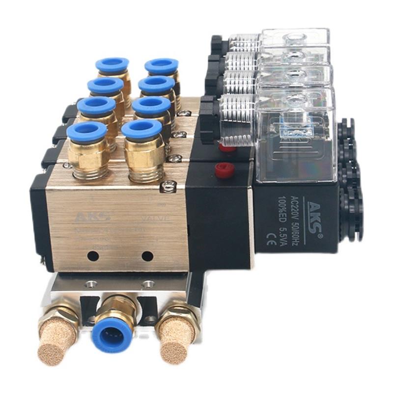 二位五通电磁阀组4V210-08/AC220V/DC24V/二三四五十位/配6mm接头