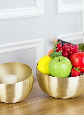 进口装饰元宝花盆器皿样板房软装花器果盘客厅茶几摆件金色装饰碗