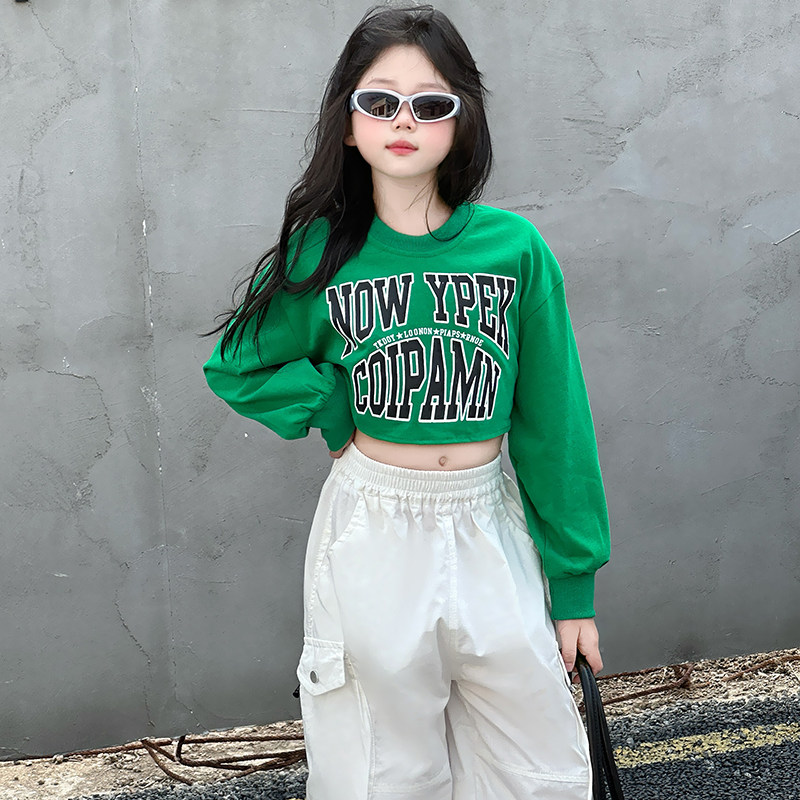 女童春装2025新款嘻哈卫衣套装中大童网红街舞运动女孩炸街两件套