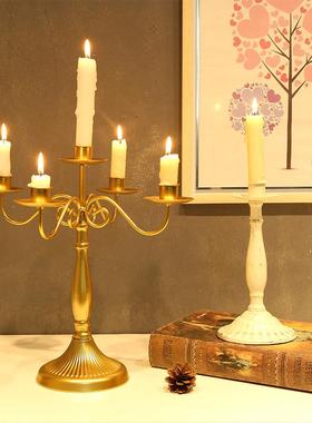 欧式铁艺怀旧烛台 创意餐厅餐桌摆件 浪漫复古风家用烛光晚餐道具