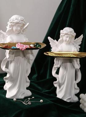 欧式天使摆件带托盘玄关钥匙卧室化妆品首饰收纳创意人物桌面装饰