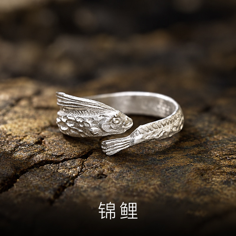 原创《锦鲤》纯银999戒指男女 小众个性精致独特设计感可调节指环
