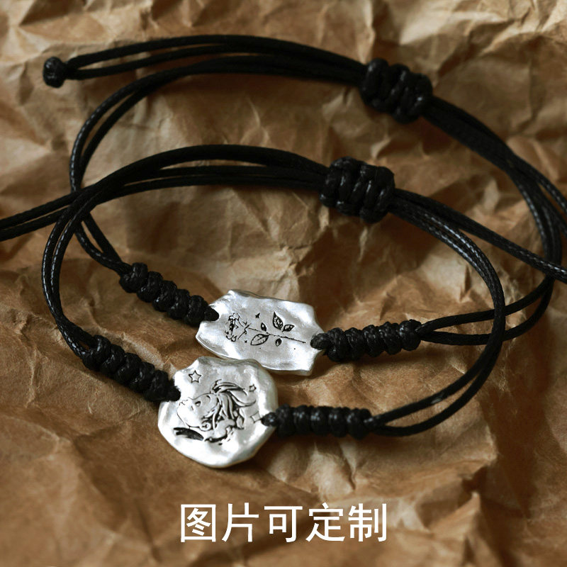 日暮里男女足银手工打造手链情侣图片