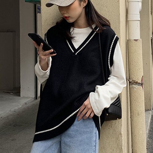 好货Vangull Women Vest Simple All-match Patchwork Korean Sty