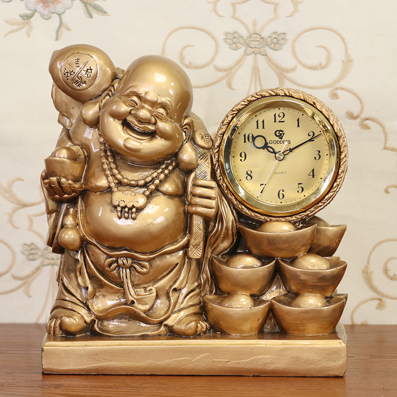 厂销财神爷座钟客厅家用时尚时钟摆件钟表摆钟桌面闹钟座钟中式品
