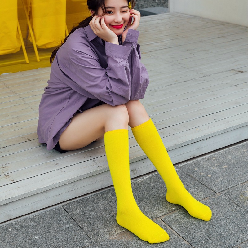New Japanese solid color calf socks Hyuna candy color Korean