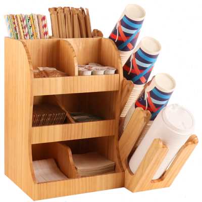 木质咖啡奶茶店纸杯架取杯器吧台收纳商用原木一次性分杯架吸管盒