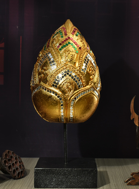 泰国工艺品木雕金箔莲花禅意摆件东南亚家居客厅电视柜桌面装饰品