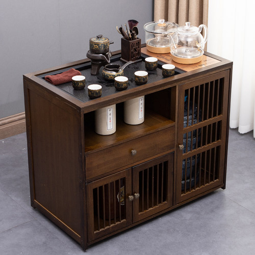 新中式家用移动茶桌客厅小茶台实木办公泡茶几茶车茶柜烧水壶一体