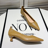 女 女细跟通勤职业工作上班中跟尖头浅口单鞋 Uncle Jian高跟鞋