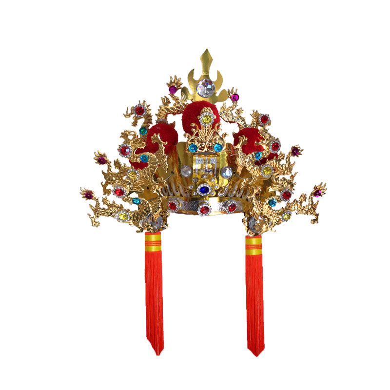 神像帽子 佛像帽 贴金手工纸帽合金配饰神像佛像装饰用品 财神帽