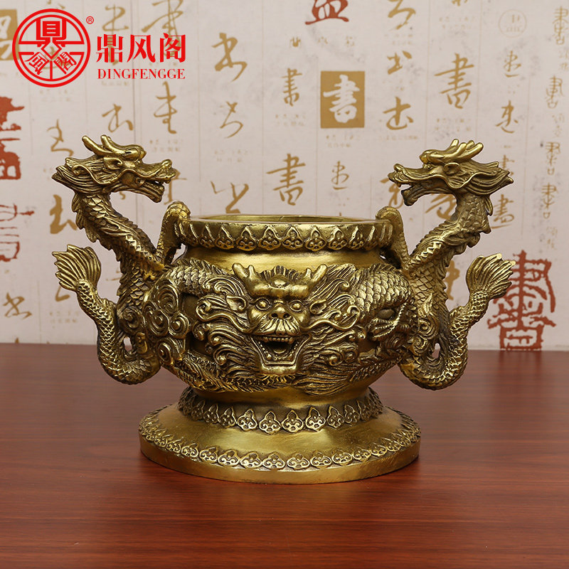 好货鼎风阁 全铜香炉佛具用品铜双龙耳香插三足鼎家用供佛香炉摆
