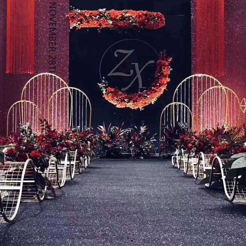 好货铁艺婚庆道具高山流水几何路引半圆拱形水晶珠子门婚礼舞台装