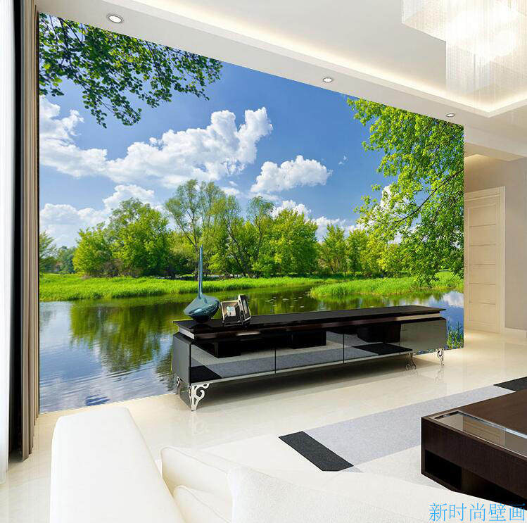 大自然绿色森林树林风景墙纸3d立体电视背景墙壁纸影视墙装饰壁布