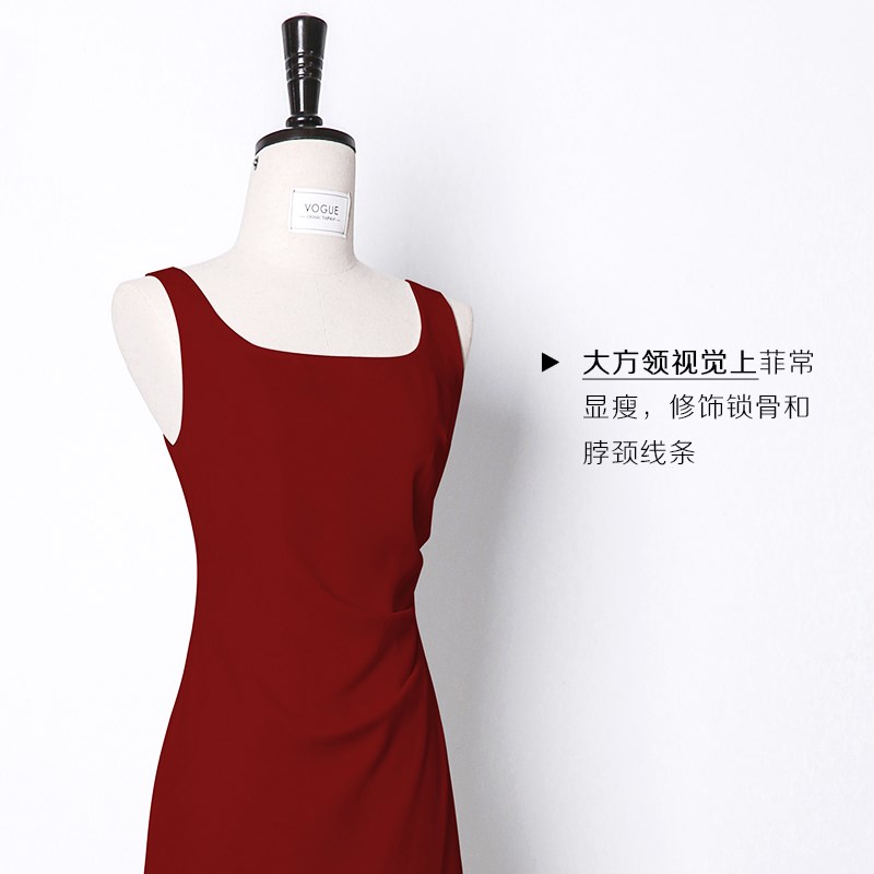 好货红色连衣裙女赫本风法式吊带长裙订婚礼服平时可穿小红裙背心