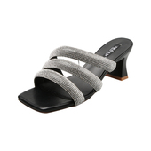 外穿露趾粗跟水钻带时尚 女夏季 高跟凉拖一字拖女 Jian拖鞋 Uncle