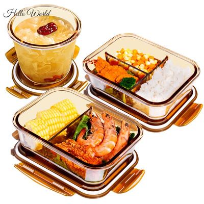 玻璃饭盒大容量超大特大号打包盒微波炉可加热多格分格玻璃男生