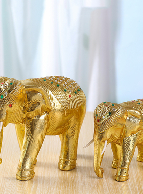 泰国手工艺品实木金箔大象桌面摆件酒柜装饰品东南亚吉象招财小象