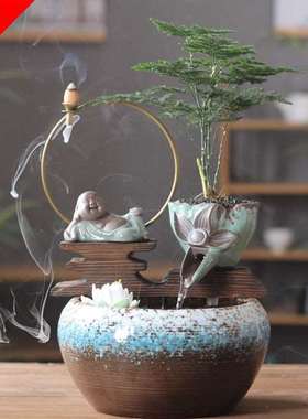 流水器摆件开业礼品电视柜办公室小鱼缸新中式陶瓷禅意客厅软装