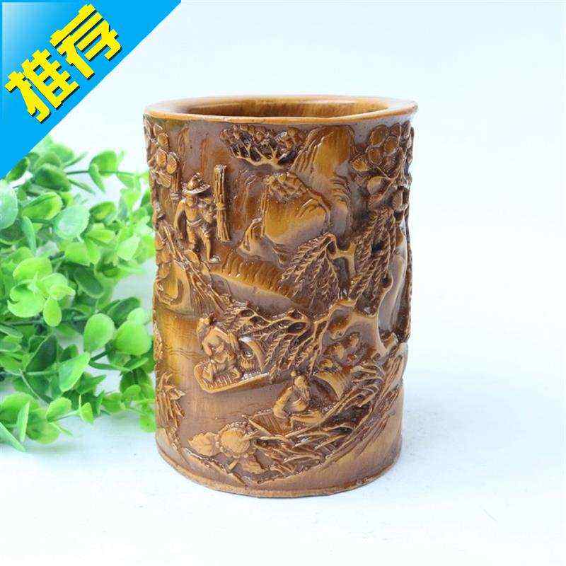 极速仿古中国风学生笔筒收纳盒 木头风木质实木摆y件仿古复