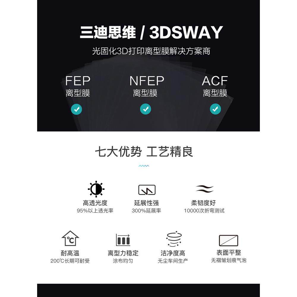 3DSWAY 光固化3d打印机配件LCD耗材进口NFEP离型膜可定制耐温抗拉