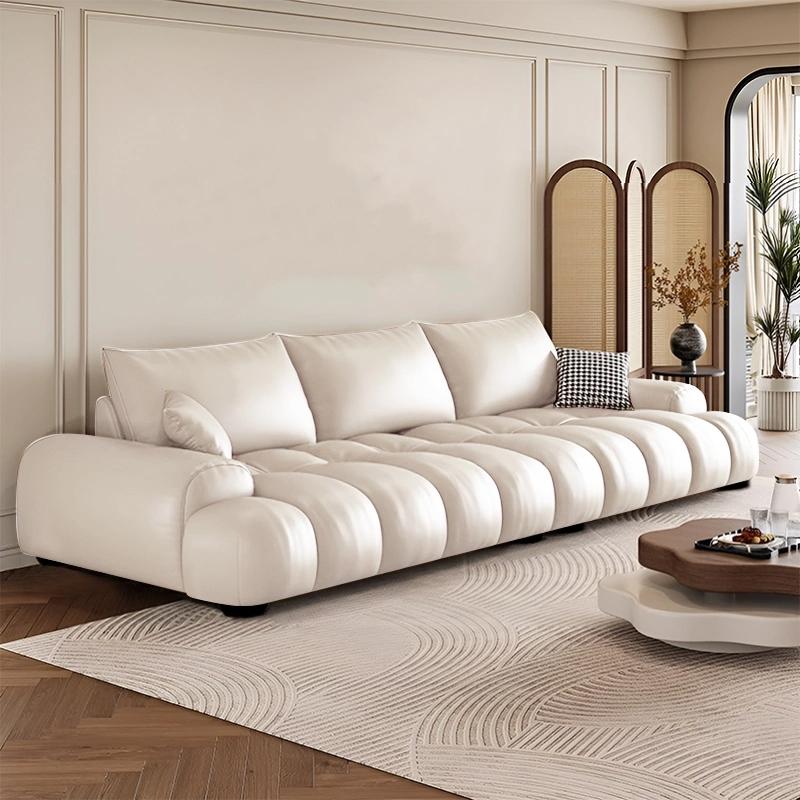 意式极简真皮沙发客厅中户型轻奢现代大坐深弧形皮沙发