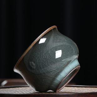 陶瓷茶杯单杯高档 青瓷龙泉哥窑铁胎手工个人闻香品茗杯主人杯中式