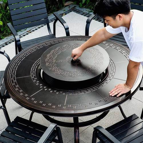 户外铸铝桌椅烧烤火锅一体多功能家用别墅民宿庭院室外休闲烧烤桌