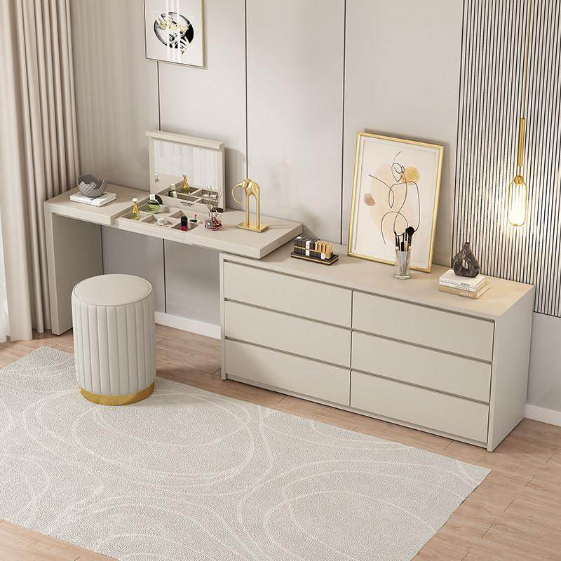 化妆台斗柜书桌一体可伸缩翻盖折叠隐藏式化妆镜多功能简约床尾柜
