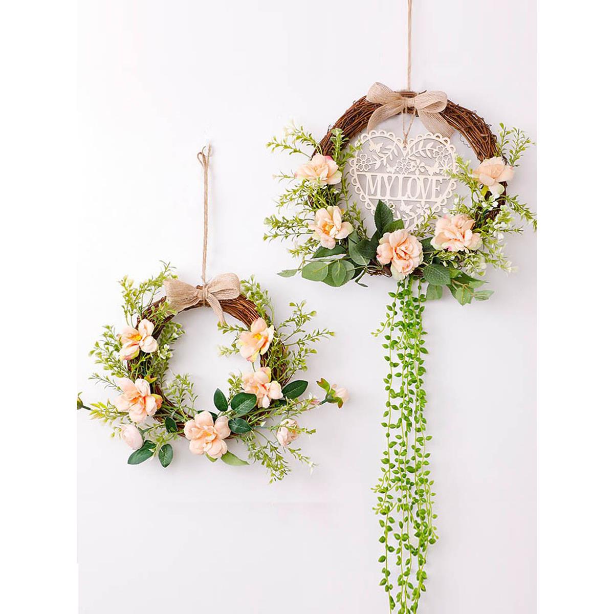 背景墙上装饰品挂件仿真花环新中式复古客厅电视墙面床头遮丑挂饰