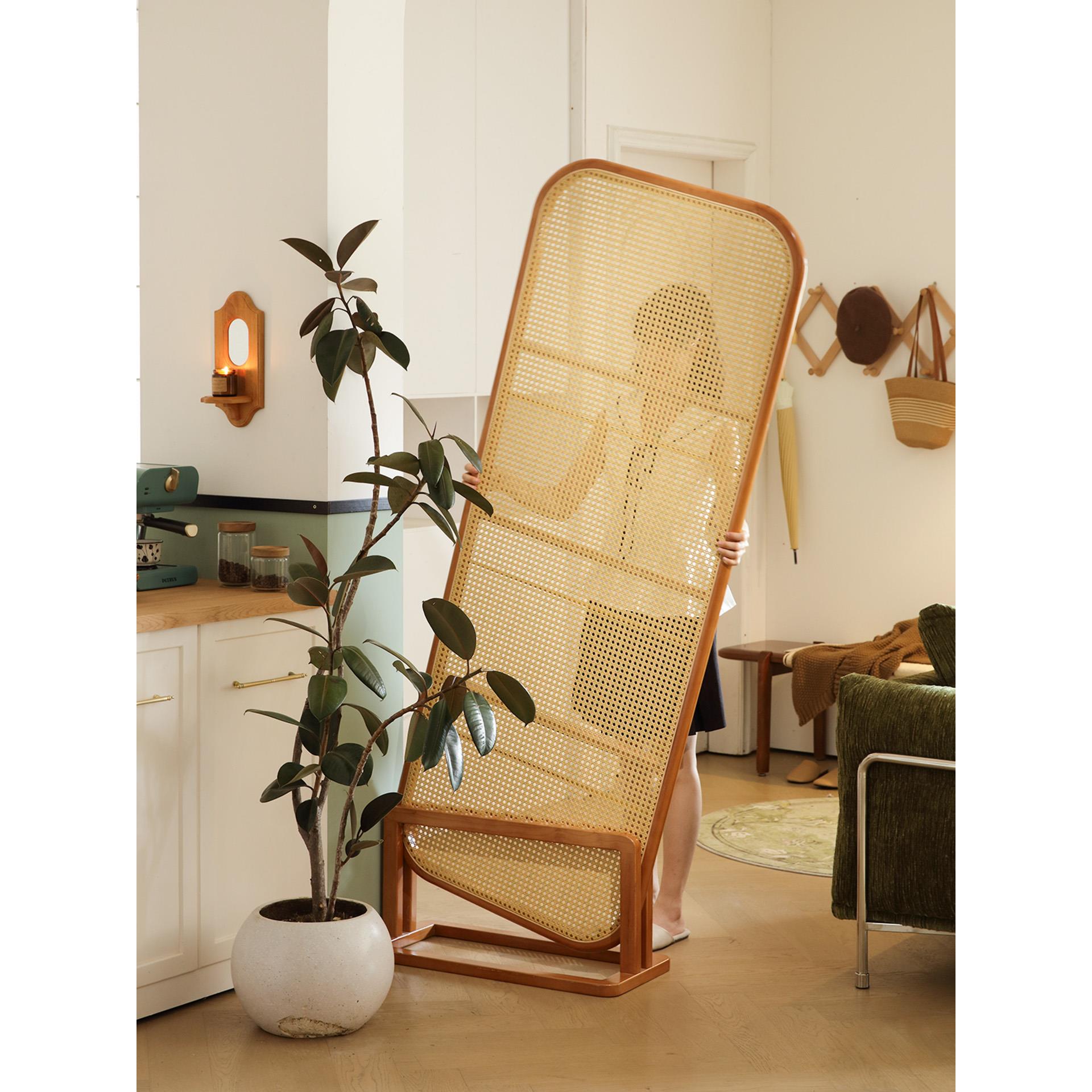 覆古中式隔断屏风门藤编实木客厅入户玄关沙发遮挡可移动杂志书架