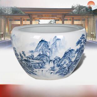 景德镇陶瓷大缸大金鱼缸手绘青花景观缸睡莲荷花花盆大庭院景观