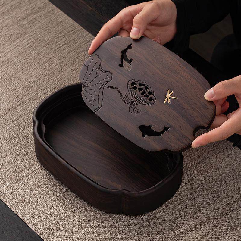 黑檀木壶承储水式干泡茶台紫砂壶托实木壶垫家用小号覆古茶盘茶海
