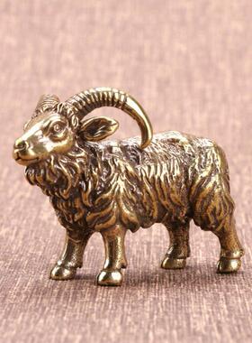 精工铜艺实心铜羊小摆件茶道铜宠吉祥羊山羊彷古铜微雕古玩铜器铜