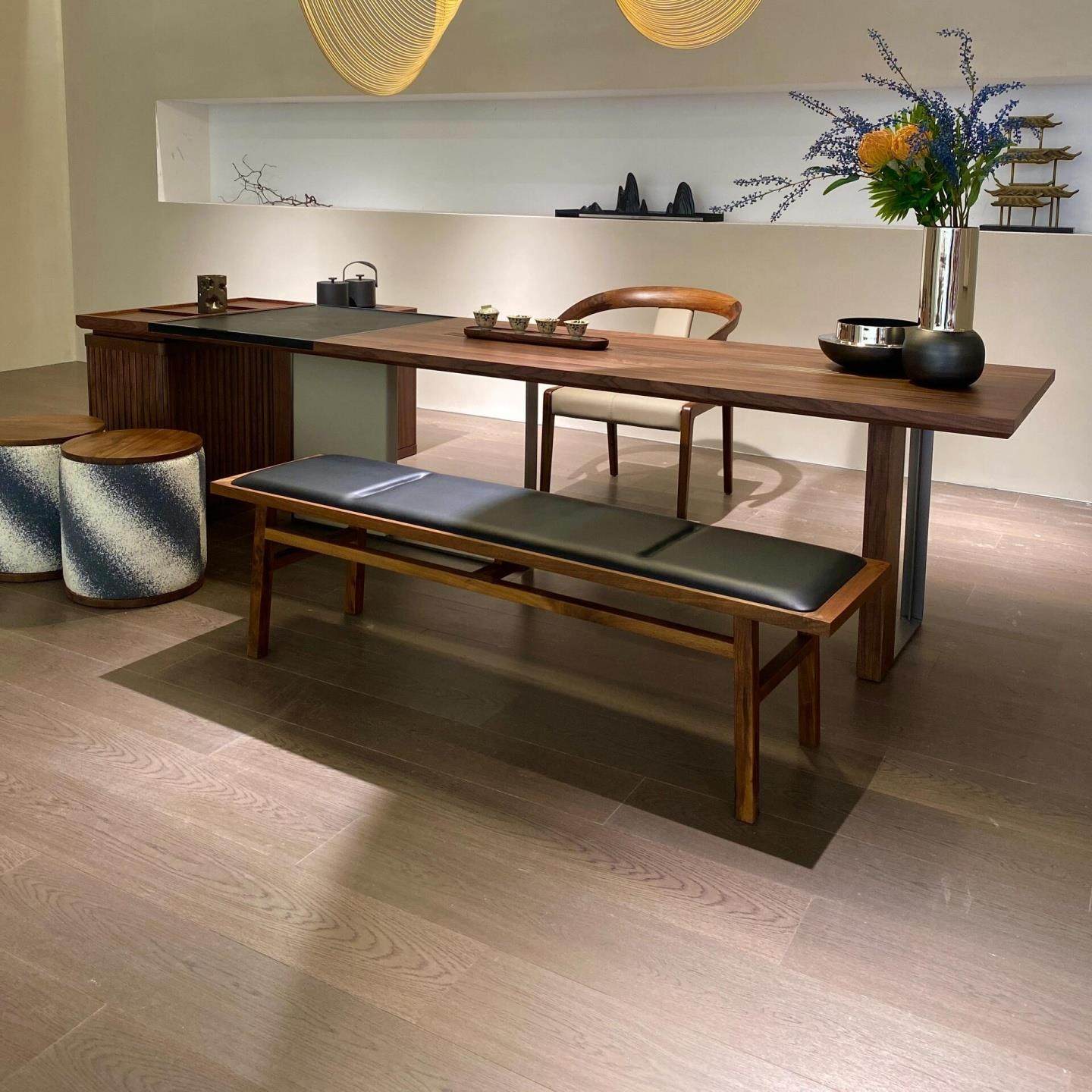 新中式黑胡桃木茶桌椅组合现代简约家用客厅茶台办公室泡茶桌家俱