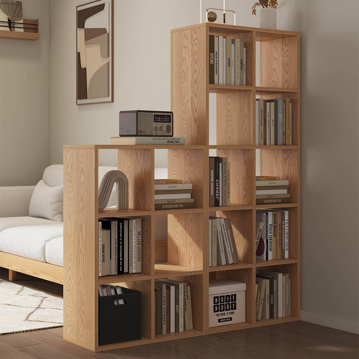 实木书架客厅展示架简约书柜自由组合格子柜白蜡木置物架收纳柜