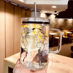 水杯大号大容量女超大杯子1000ml玻璃杯带把吸管刻度茶杯男办公室