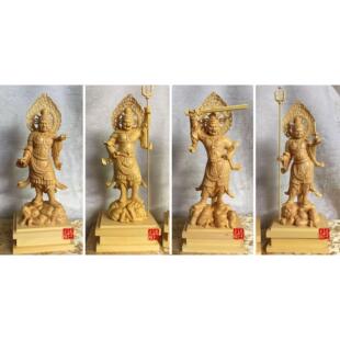 黄杨木雕实木雕刻唐密东密四大天王护法摆件如法手工雕刻