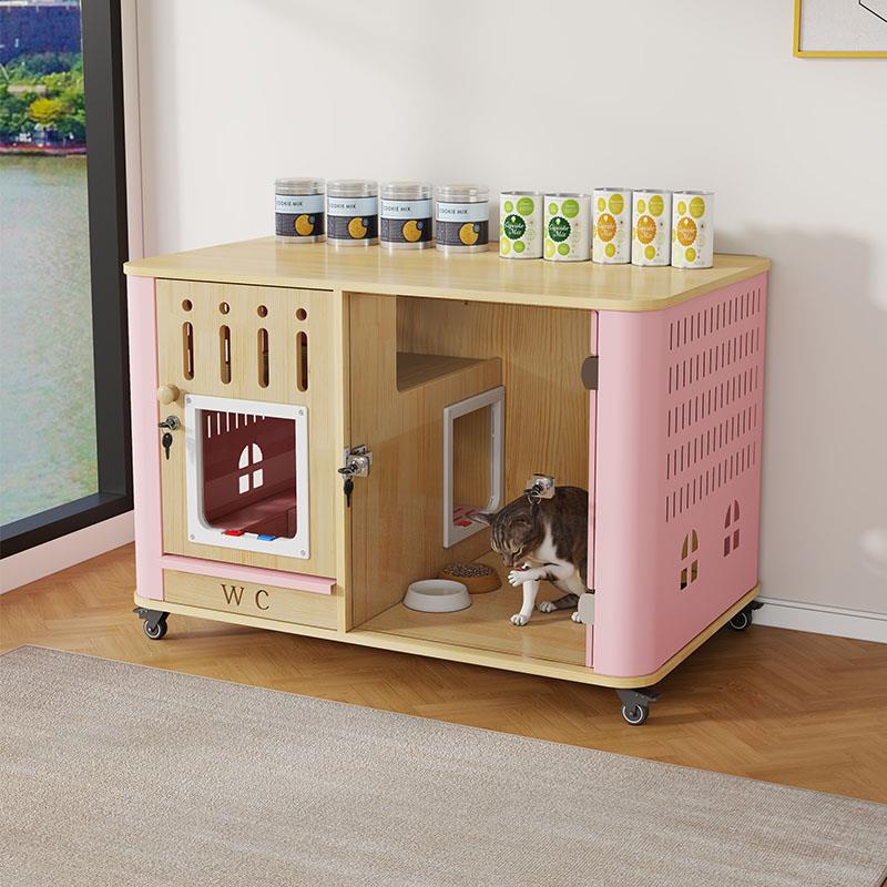 宠物小型猫舍猫别墅实木家用室内猫窝猫砂盆带厕所一体猫屋猫笼子