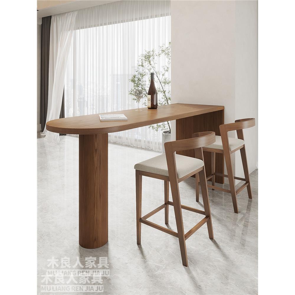 靠墙实木吧台桌家用小户型客厅隔断高脚桌靠窗一体式简约高桌子