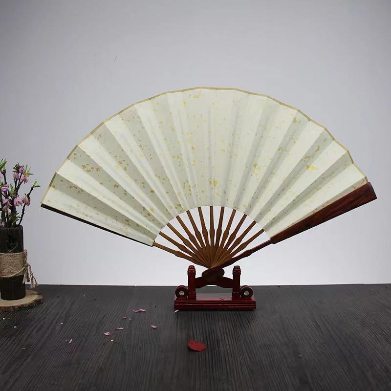 现货速发10寸红木 乌木 鸡翅木宣纸书画创作折扇扇子洒金宣纸空白