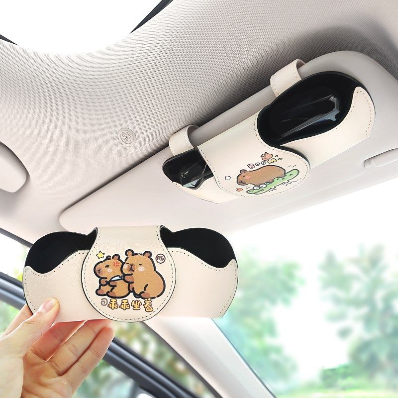 卡皮巴拉汽车眼镜盒创意可爱遮阳板车用多功能皮革磁吸墨镜收纳盒,汽车用品/电子/清洗/改装,车用眼镜夹/票据夹,淘宝优惠券,粉丝福利购,淘宝优惠卷