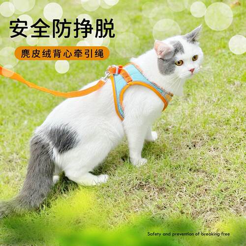 猫咪牵引绳可爱背心式胸背防挣脱幼猫魔术贴安全扣反光宠物遛猫绳